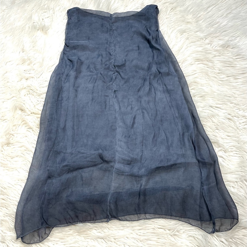100% Silk Micro Mini / Tunic Top Made in Italy Piazza Roma Dusty Blue - Picture 8 of 14